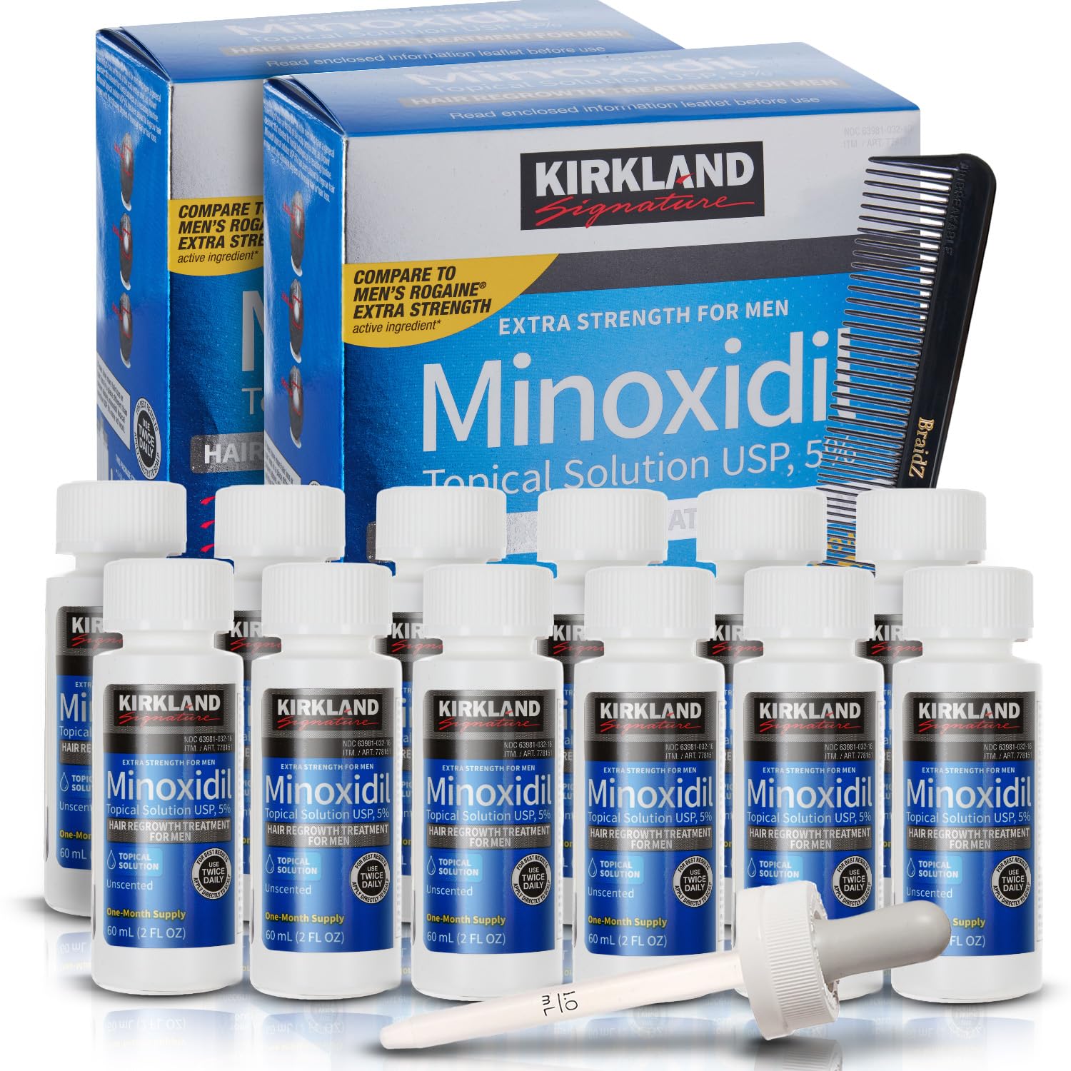 Minoxidil For Men 5% Topical Solution with Braidz Comb