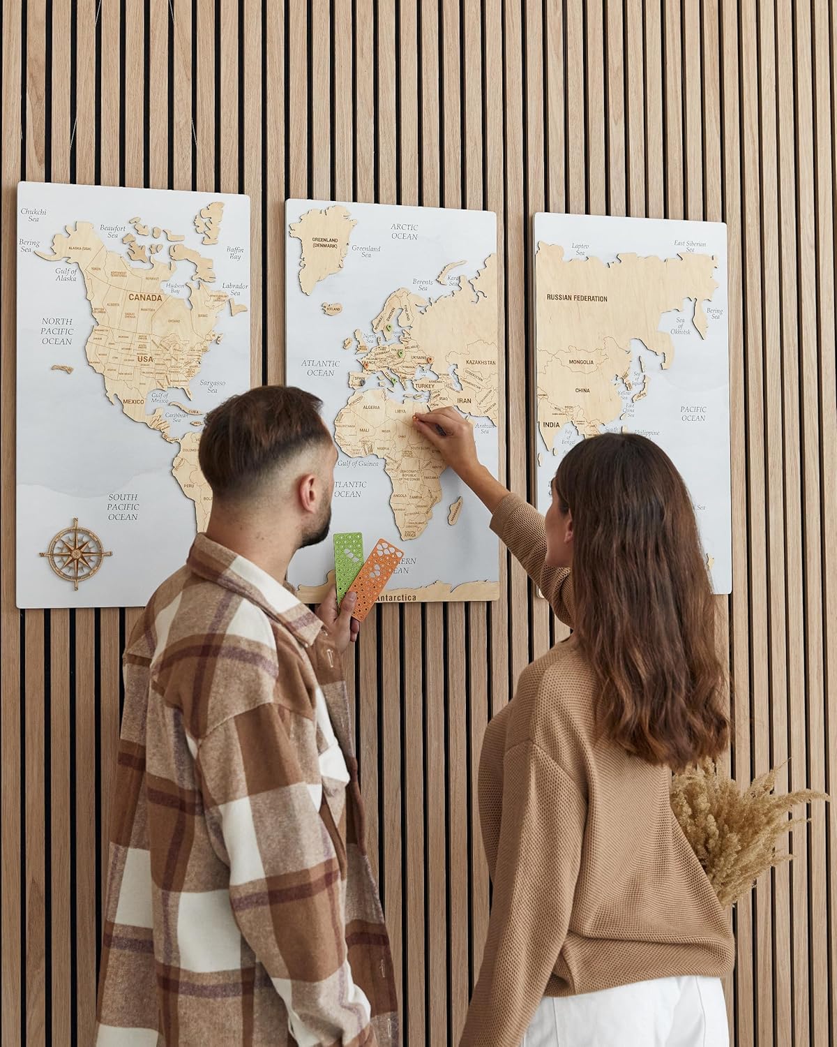 Large Wood World Map Wall Art for Home & Office Decor