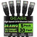 Cat 6 Ethernet Cable Pack 5-Pack 30 ft - Reliable 10 Gbps Wired