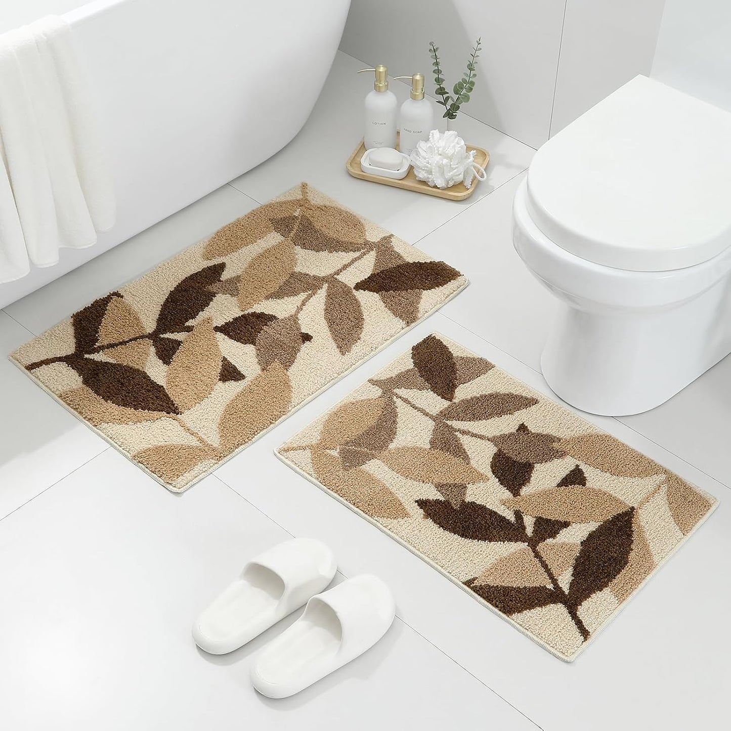 Gibelle Brown Bathroom Rug Set - Plush Microfiber Mat for Comfort