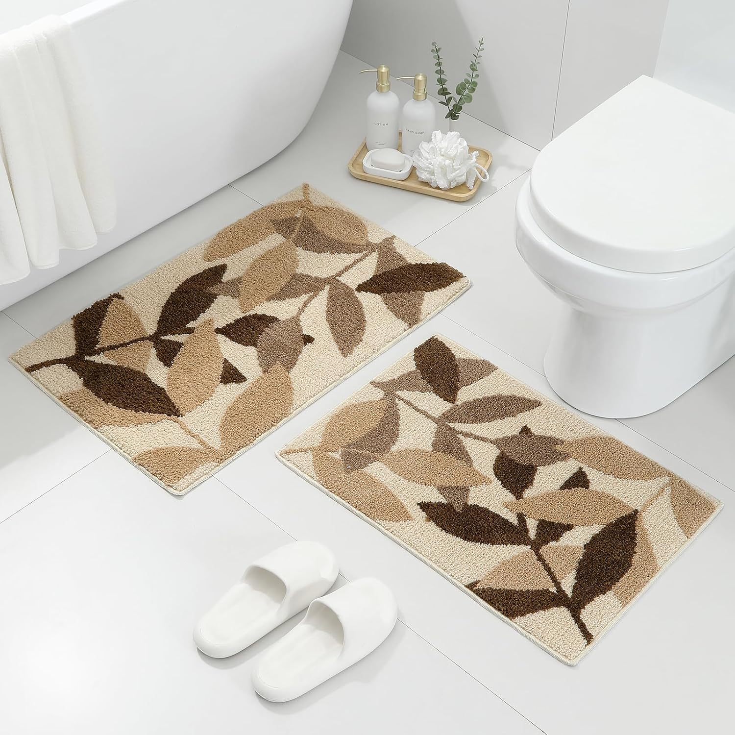 Gibelle Brown Bathroom Rug Set - Plush Microfiber Mat for Comfort