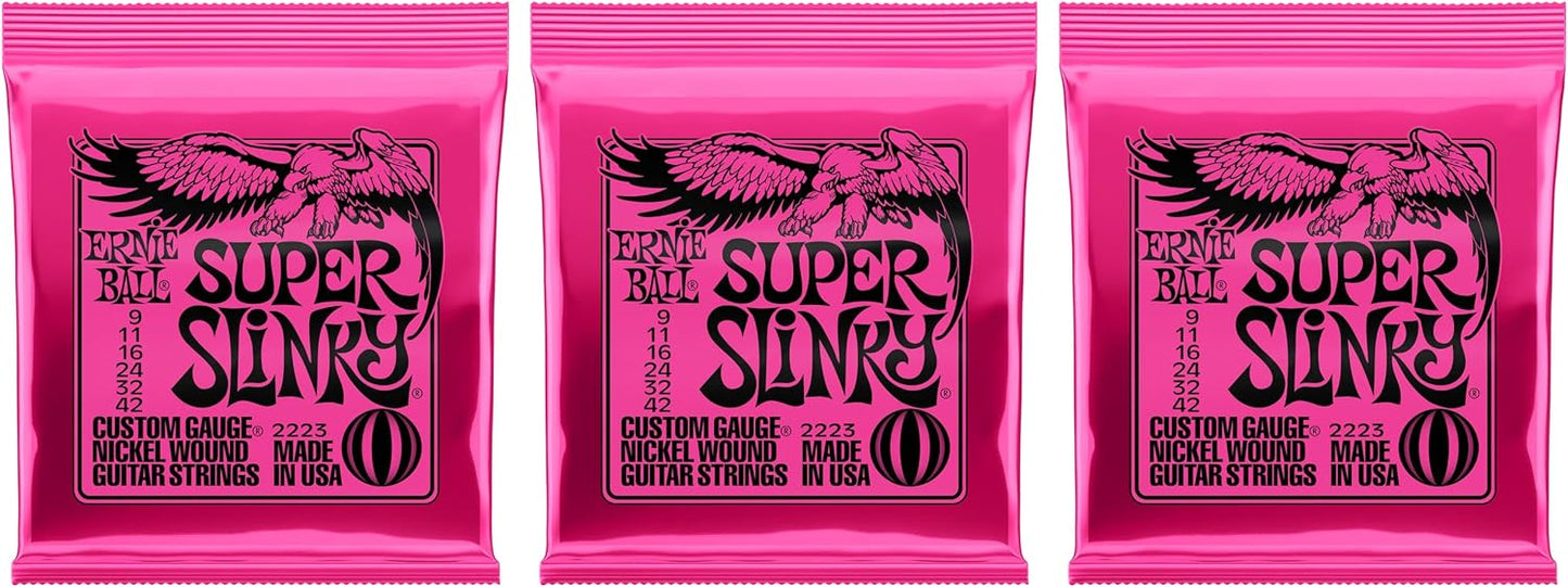 Ernie Ball Super Slinky Electric Guitar Strings 9-42 x3 Pack - High Performance