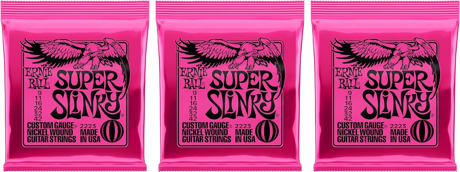 Ernie Ball Super Slinky Electric Guitar Strings 9-42 x3 Pack - High Performance