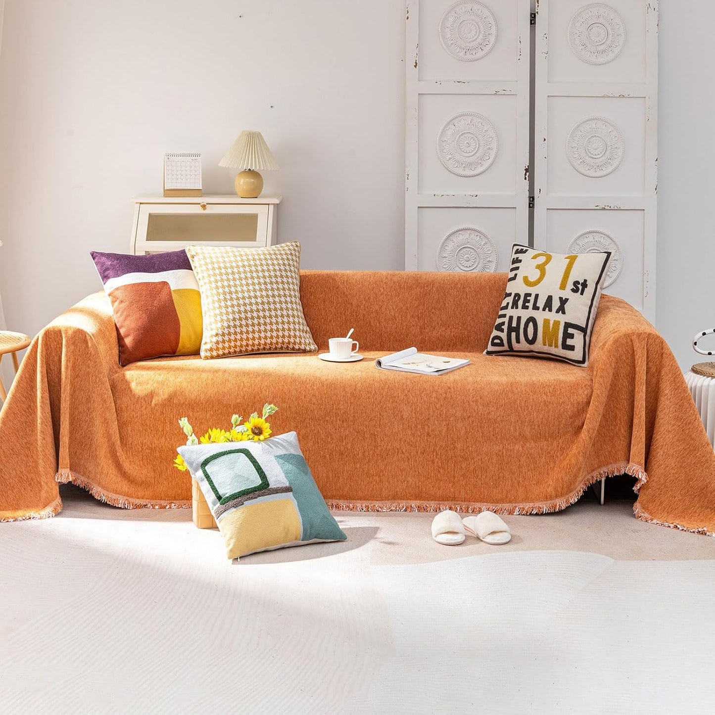 VClife Modern Orange Couch Cover for 3 Cushion Sofa Protection