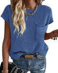 Summer Fall Short Sleeve Sweater for Women - Cotton Ribbed Vest