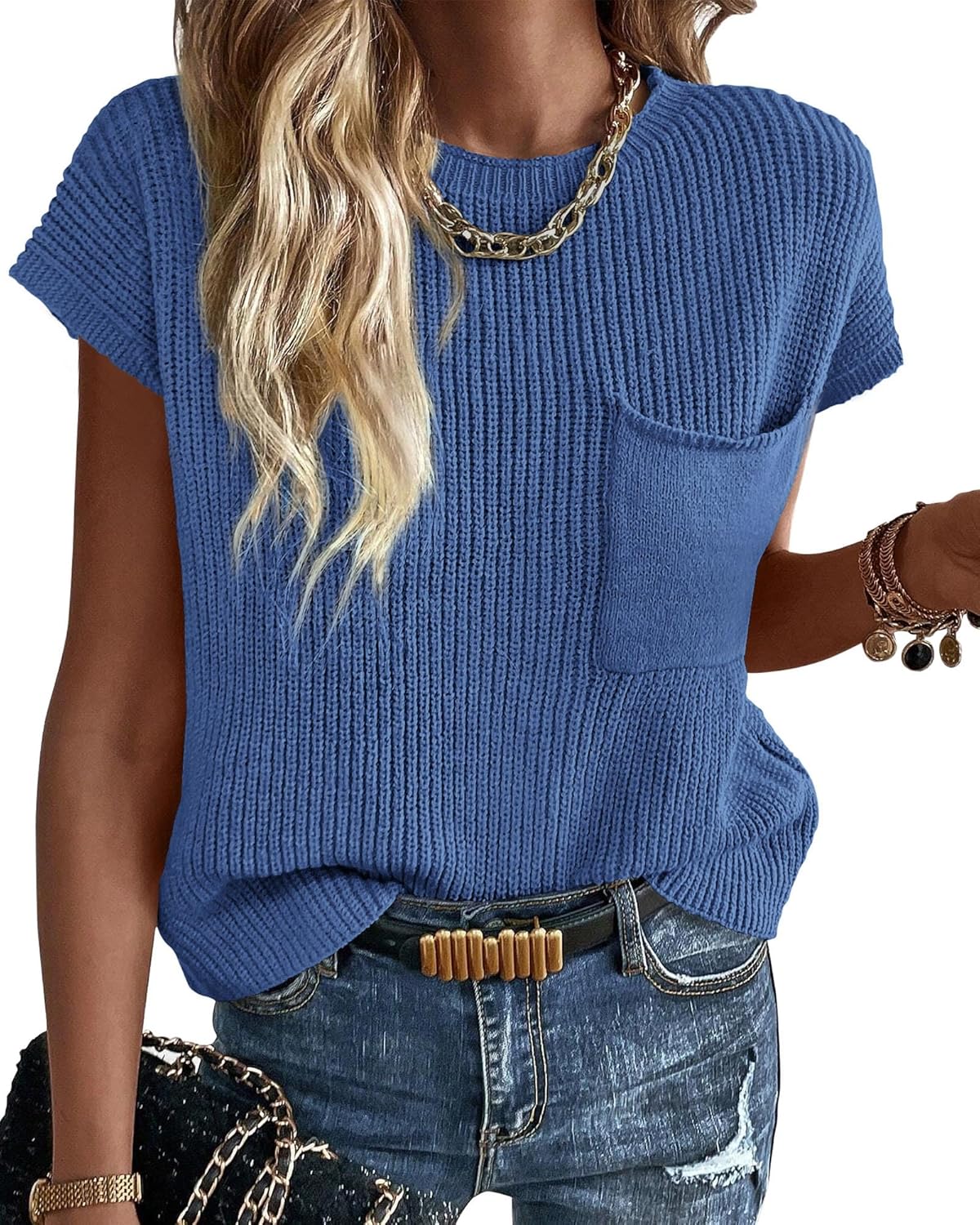 KIRUNDO Summer Fall Short Sleeve Sweater Vest for Women 2025