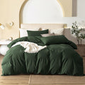 Washed Cotton Duvet Cover Set Twin - Linen Feel Forest Green