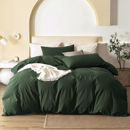 JIYUAN 100% Washed Cotton Duvet Cover Set for Cozy Bedrooms