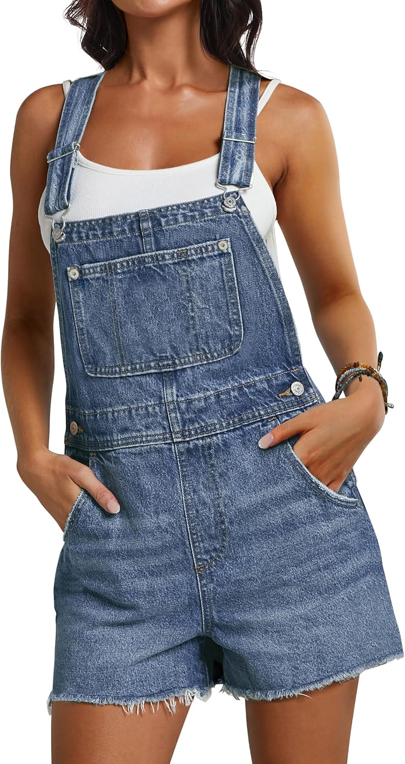 Qazel Vorrlon Denim Overall Shorts for Women Casual Summer Style