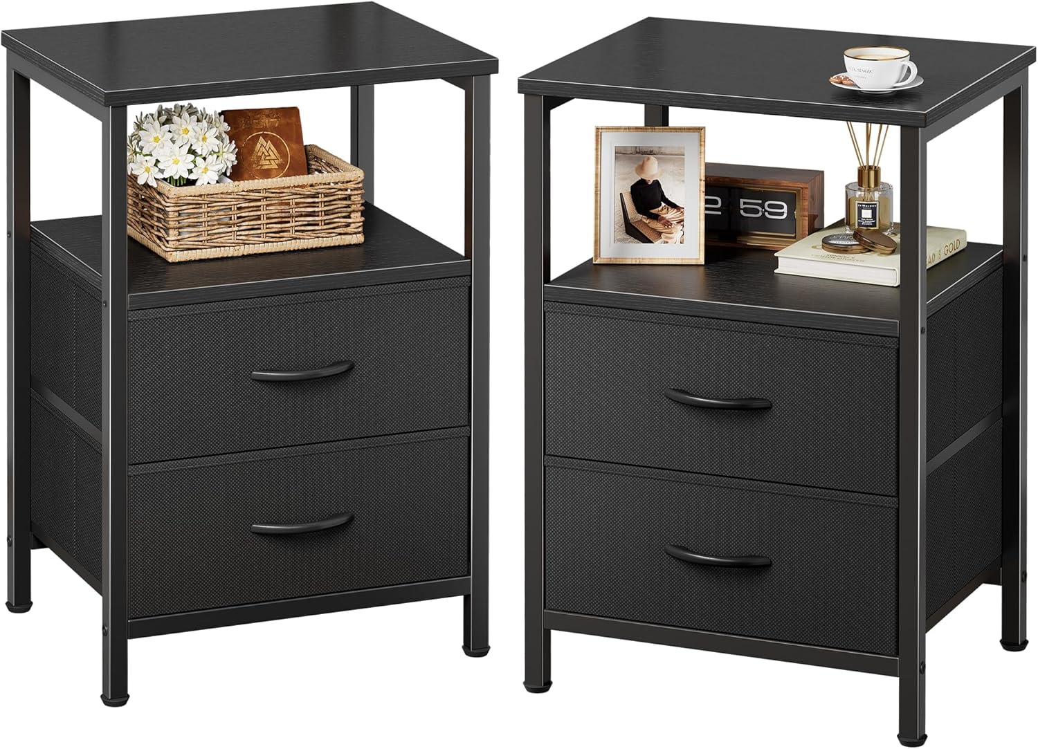 Huuger Night Stand Set of 2 with Drawers for Bedroom Storage