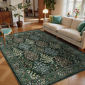 5x7 Area Rugs Green Floral Low Pile Washable Rug - Soft Non Slip