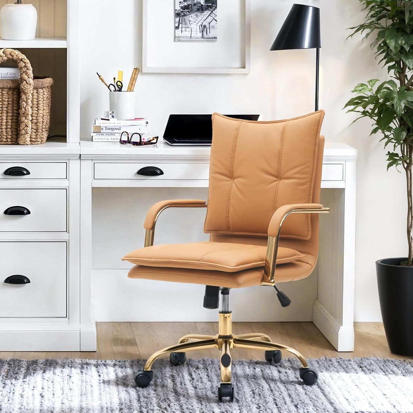 Comfortable Leather Desk Chair with Golden Accents