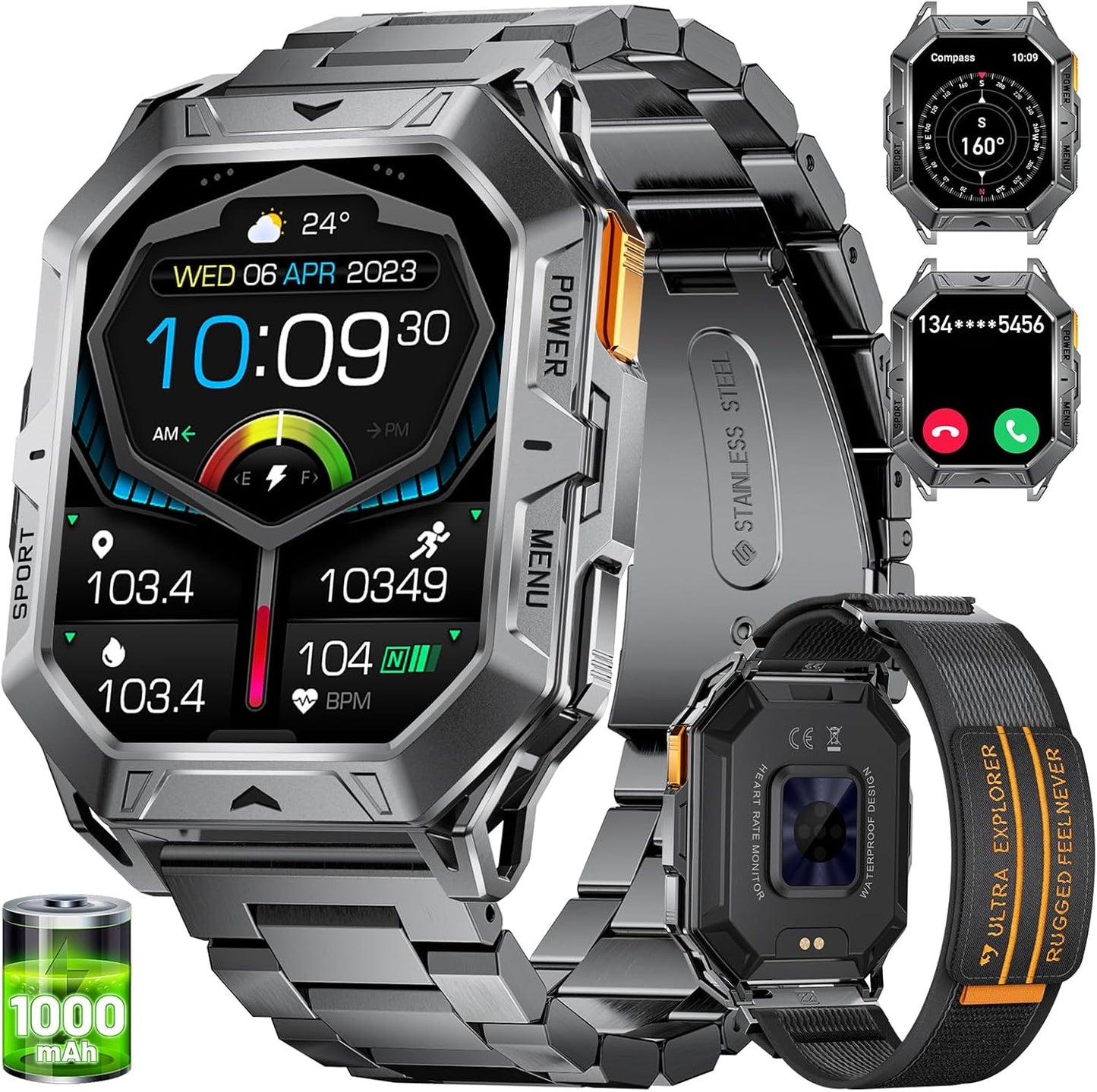 LIGE Smart Watch with 1000mAh Battery and AMOLED Display