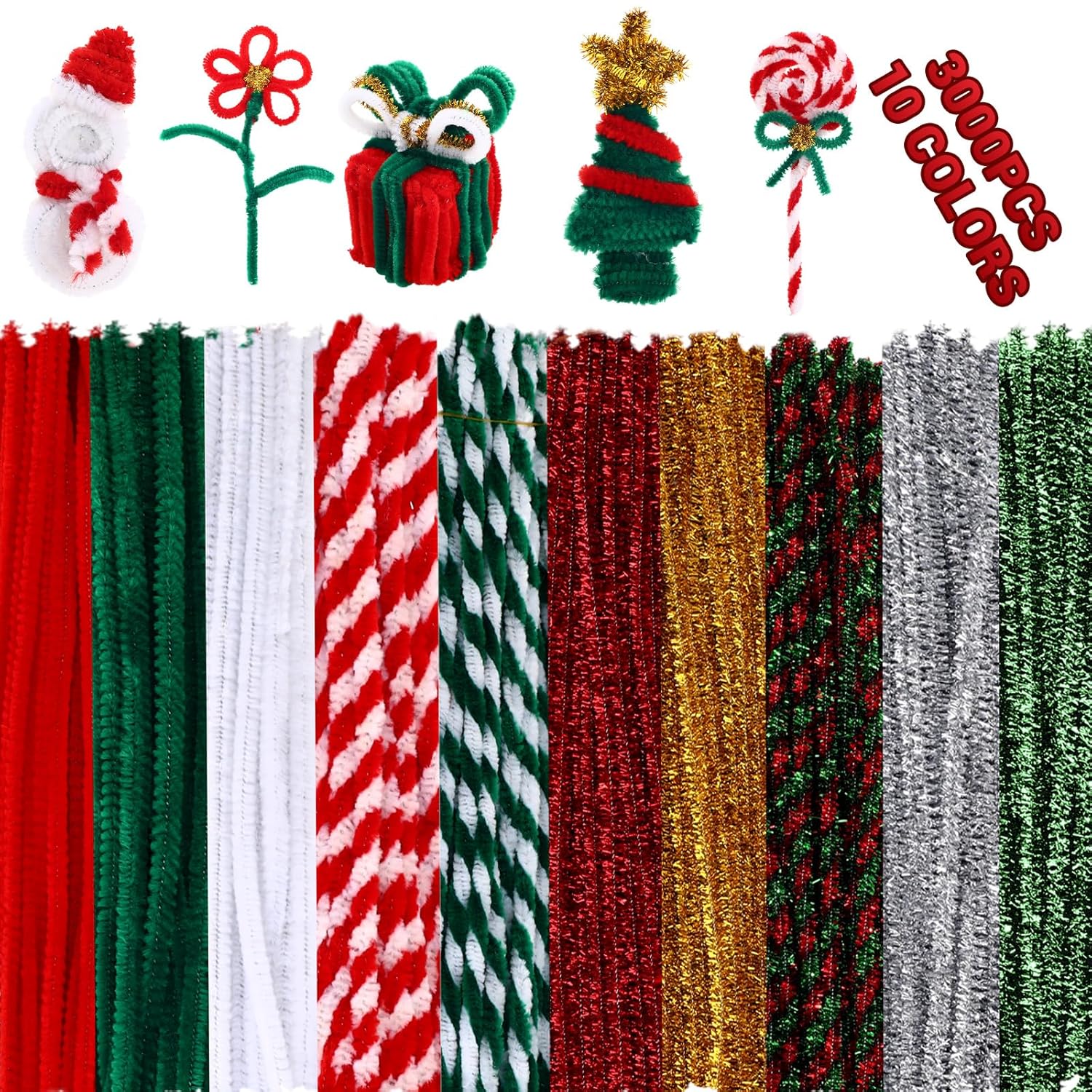 3000 Pcs Christmas Pipe Cleaners for Festive DIY Crafts