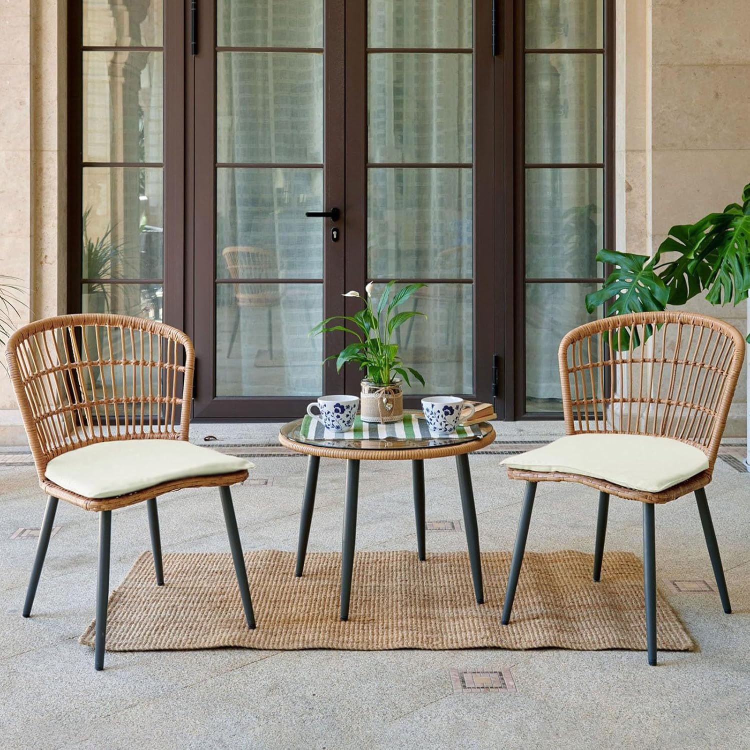 3 Piece Outdoor Wicker Furniture Patio Bistro Set for Relaxation