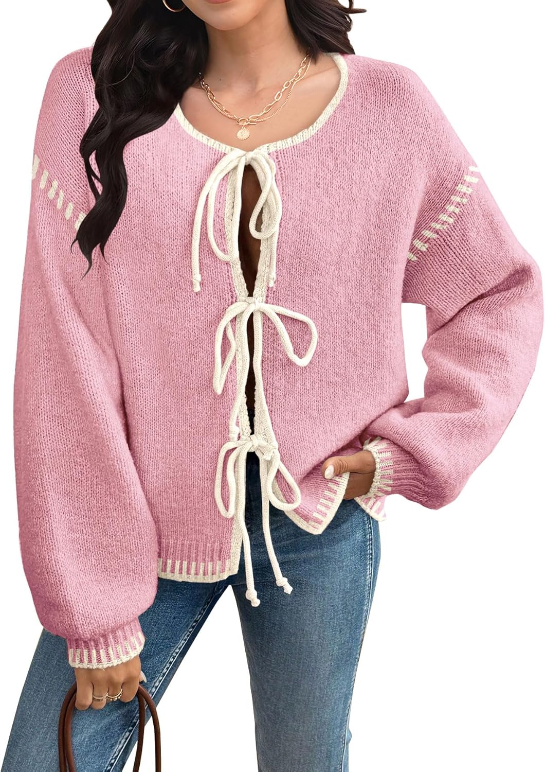 Women's Cardigan Sweaters with Bow Tie Design for Fall Fashion
