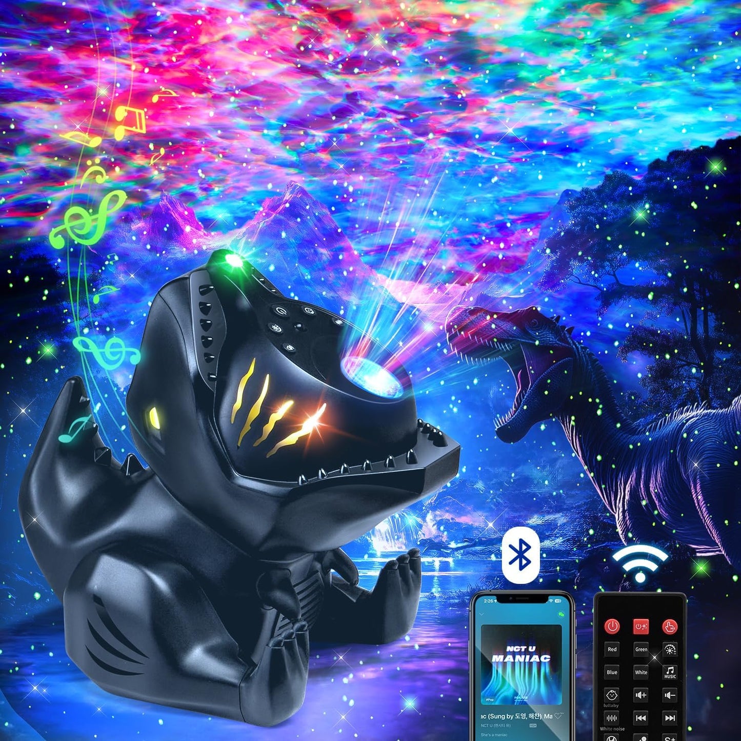 Dinosaur Night Light Projector with Bluetooth Speaker & Remote
