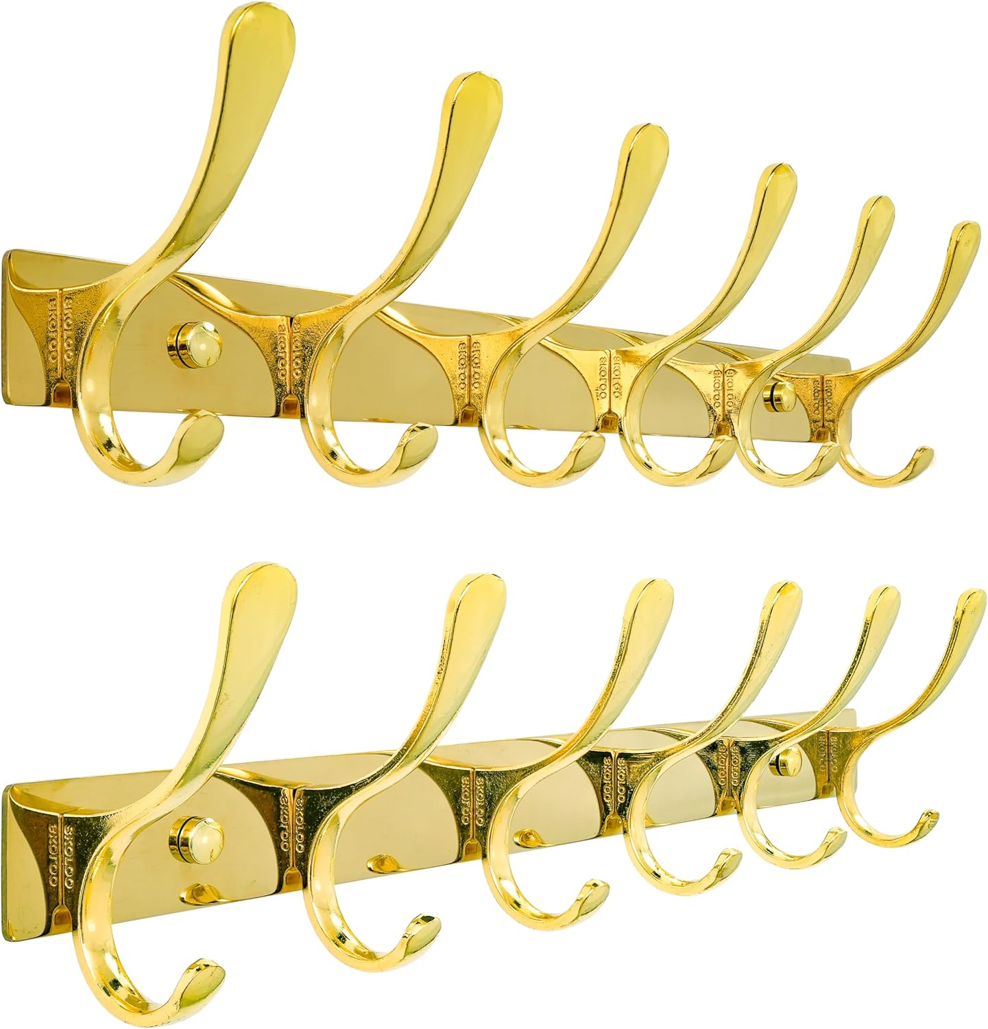 SKOLOO Wall Mounted Coat Rack - Heavy Duty 6 Hooks in Gold