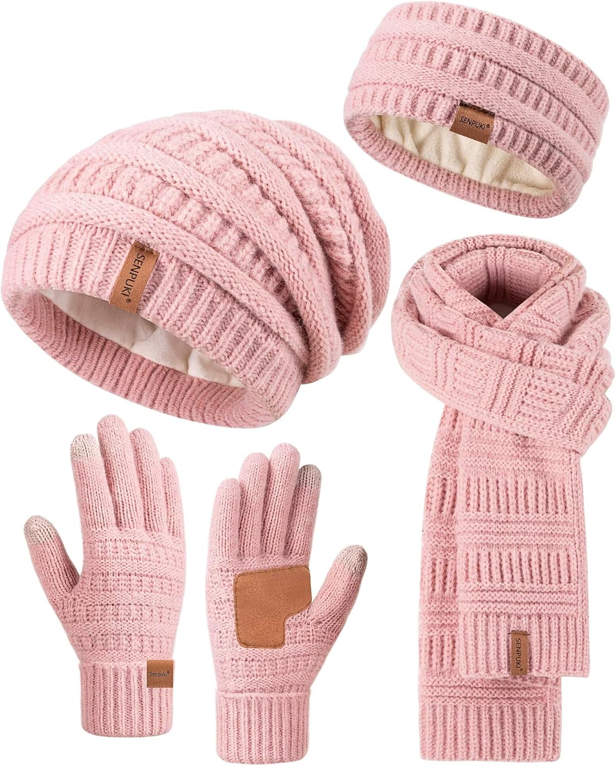 Womens Winter Beanie Hat Scarf Gloves Headband Set for Warmth