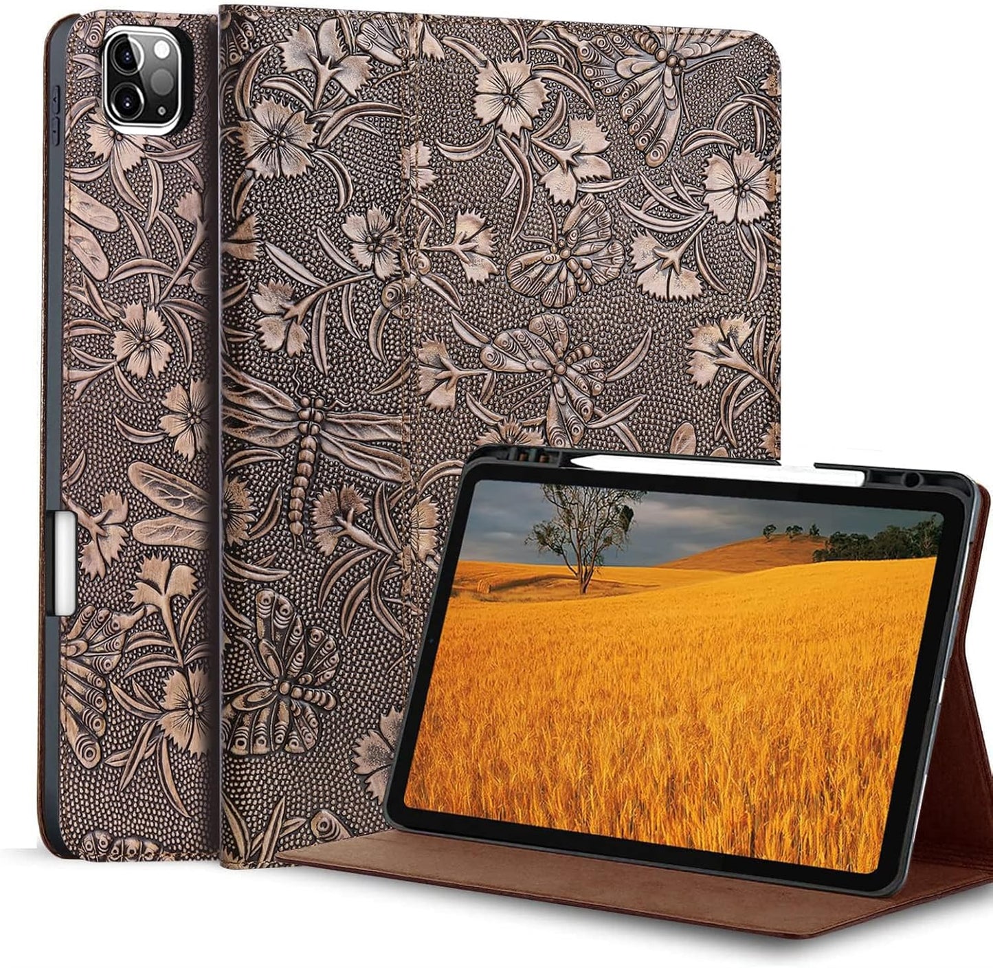 Genuine Leather Case for iPad Pro 11 Inch M4 2024 with Pencil Holder