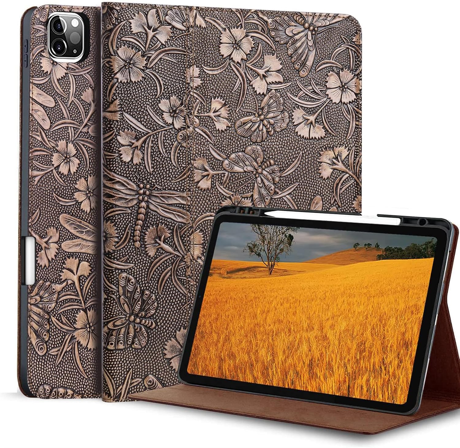 Genuine Leather Case for iPad Pro 11 Inch M4 2024 with Pencil Holder