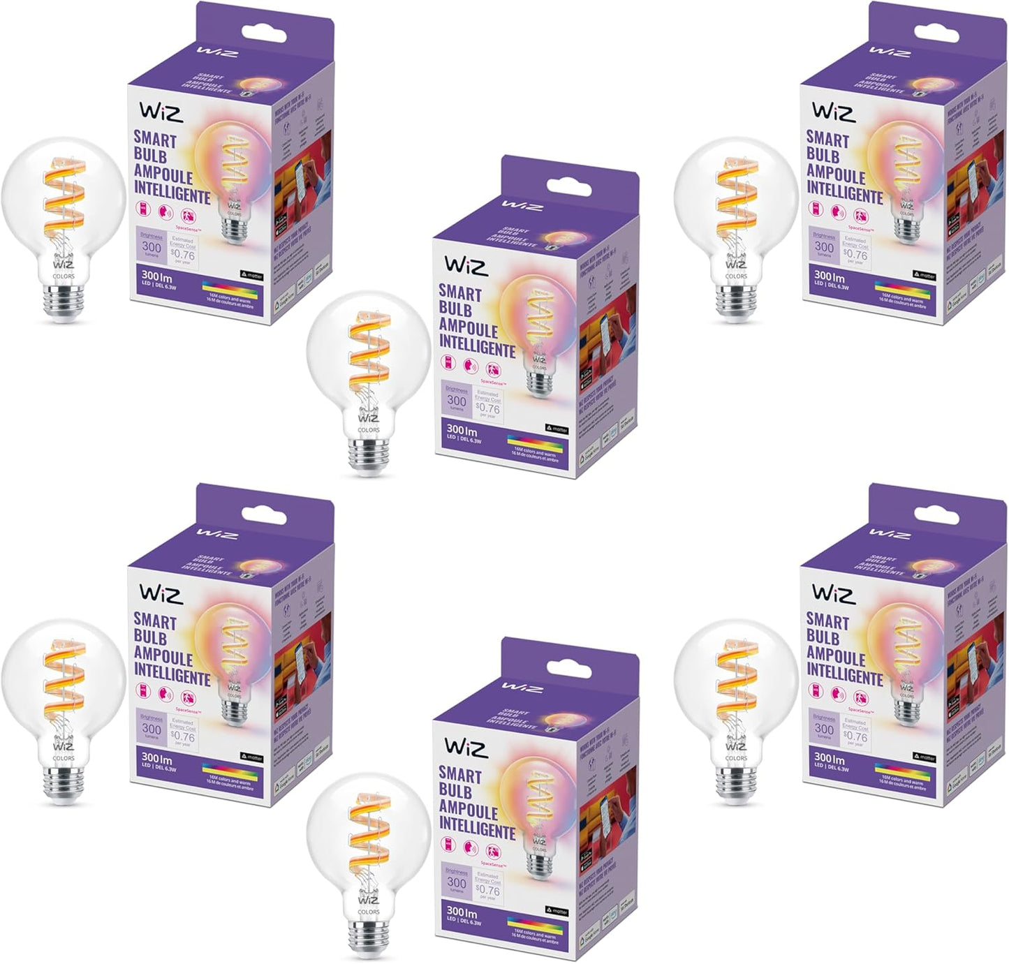 WiZ Color G25 Smart Bulb Pack of 6 - Motion Activated LED