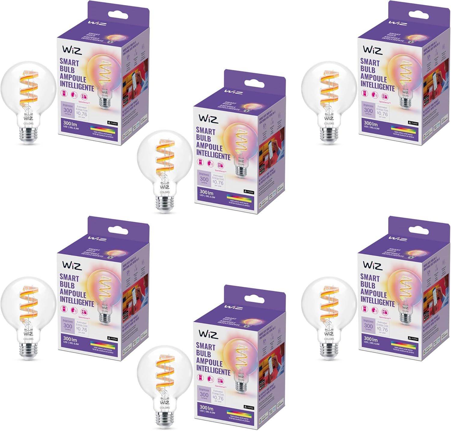 WiZ Color G25 Smart Bulb Pack of 6 - Motion Activated LED