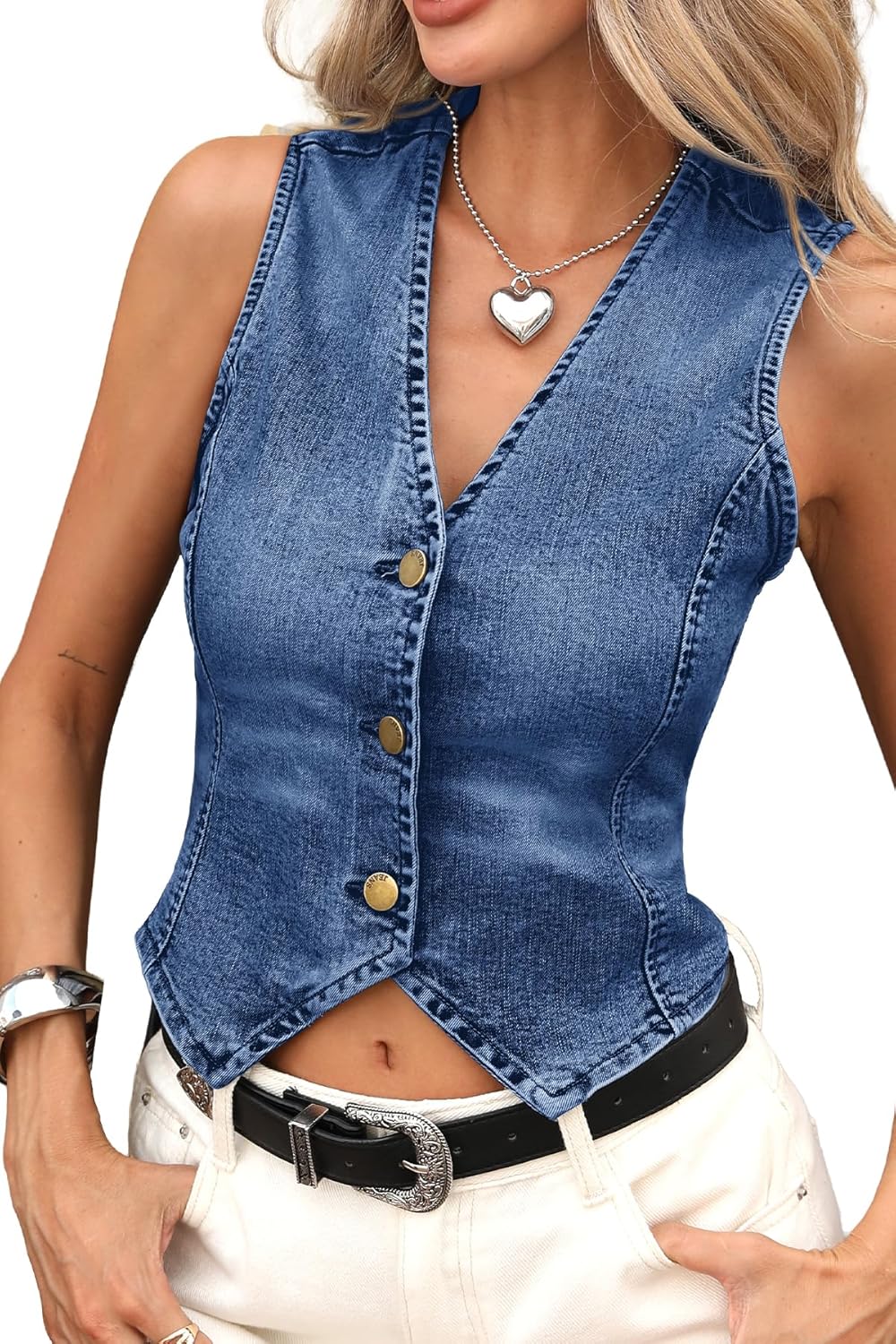 ELLEVEN Women's Cropped Denim Vest for Summer Western Style