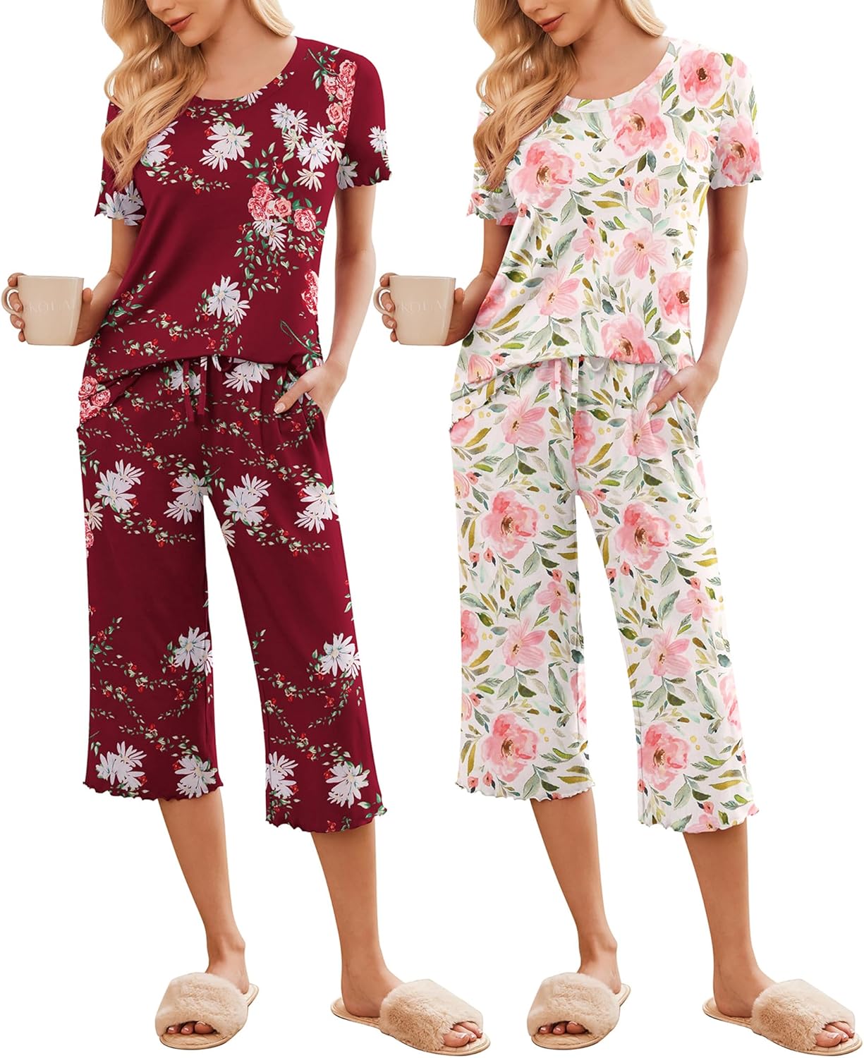 Ekouaer Women's Pajamas Set: Soft Capri Pants Sleepwear