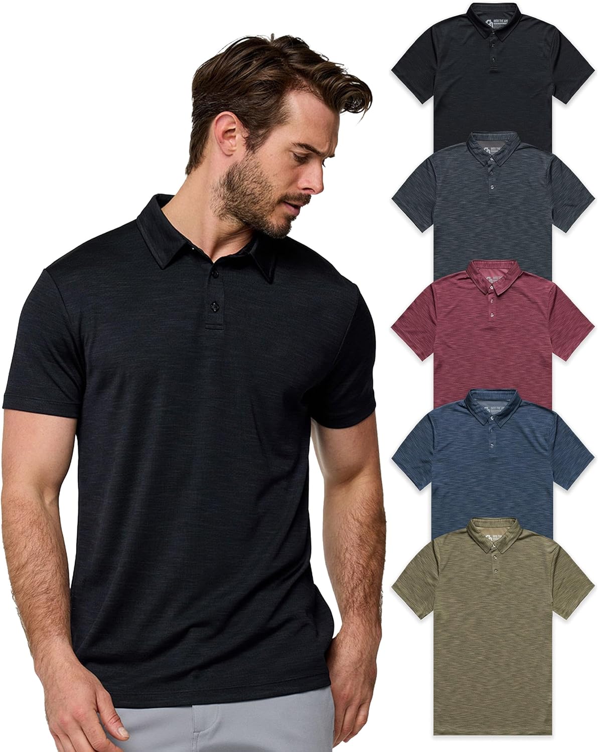 INTO THE AM Performance Dri Fit Polo Shirts for Men - Quick Dry