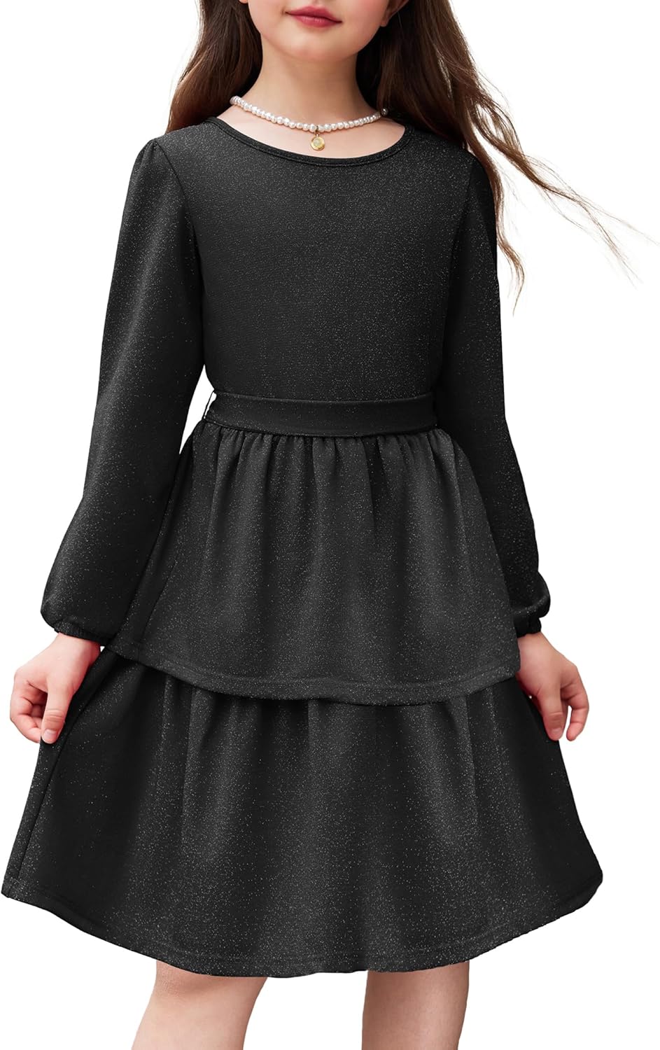 Arshiner Girls Dress Fall Sparkly Glitter Puff Sleeves Layer Party