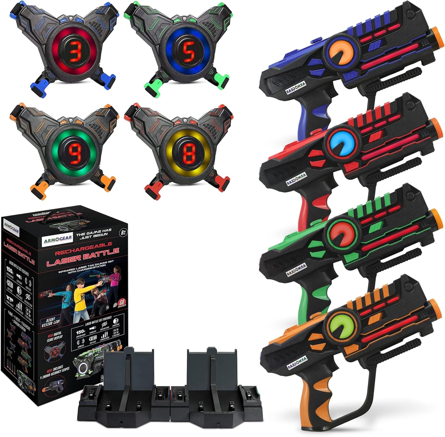 ArmoGear Laser Tag Guns with Vests Set of 4 for Family Fun