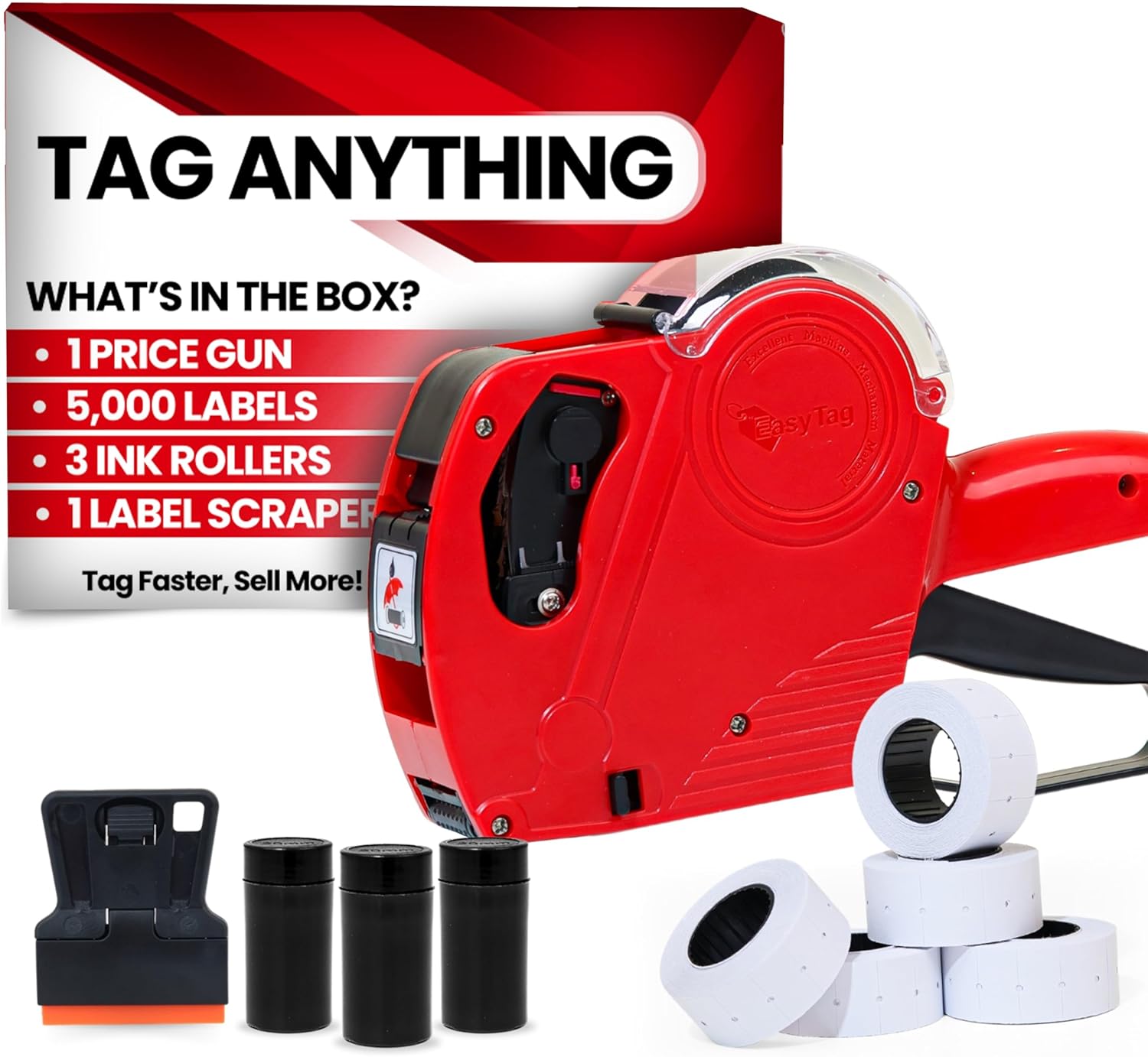 Easy Tag Price Gun 5500EOS with 5000 Labels and Ink Rollers