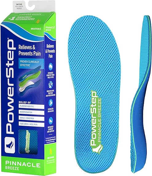 Powerstep Pinnacle Breeze Insoles for Arch Pain Relief and Comfort