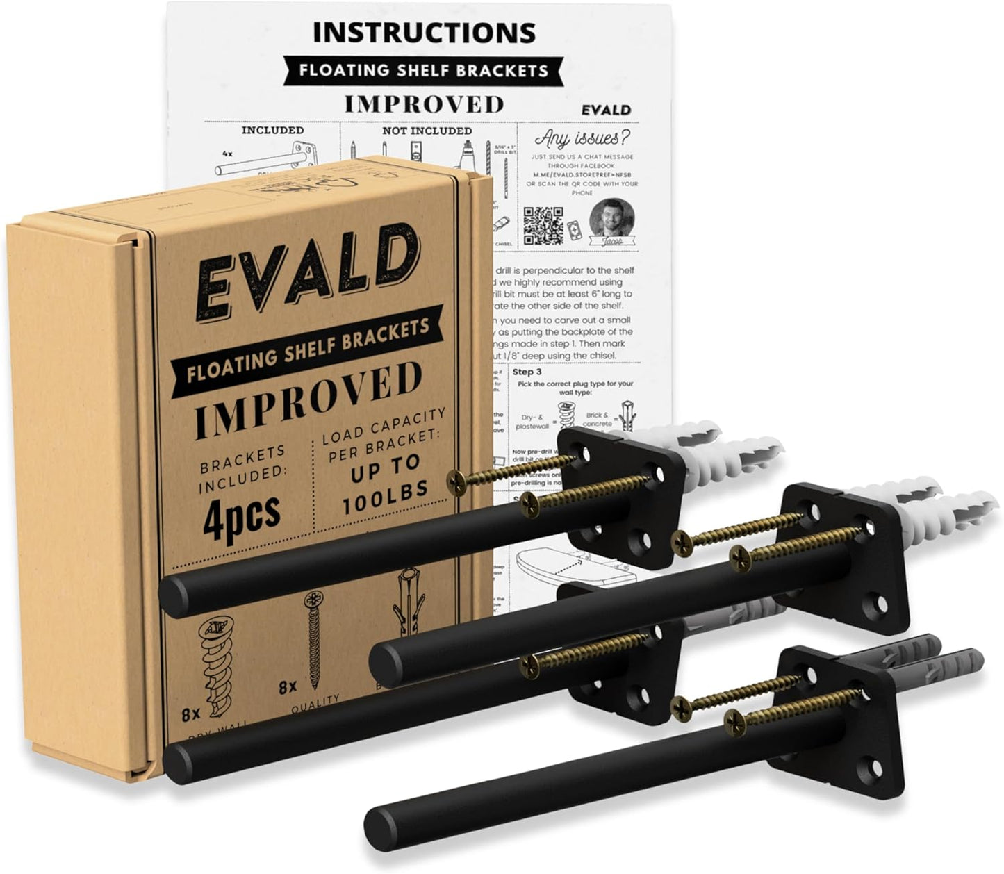 EVALD Hidden Floating Shelf Bracket for Kitchen & Mantel Use