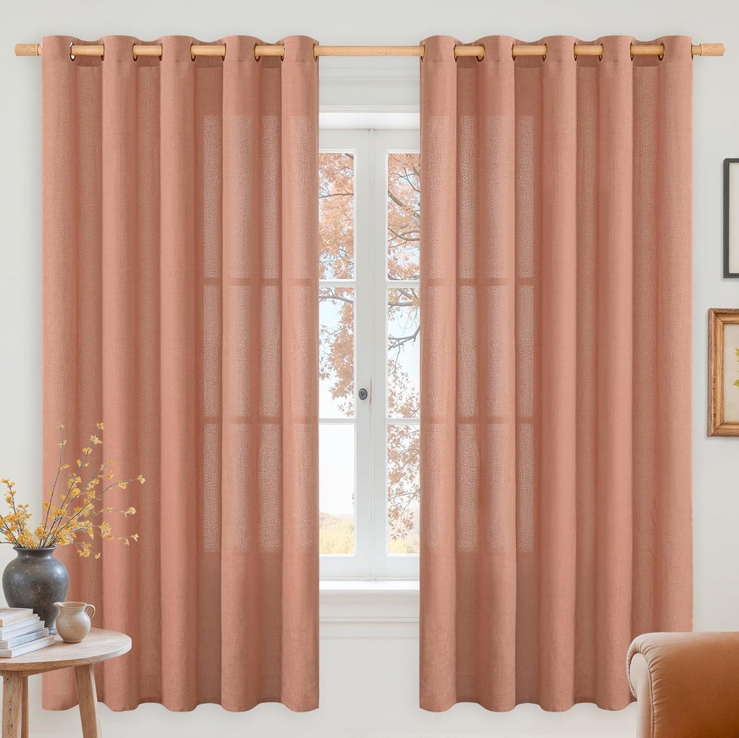 Light Filtering Terracotta Linen Curtains for Cozy Living Spaces