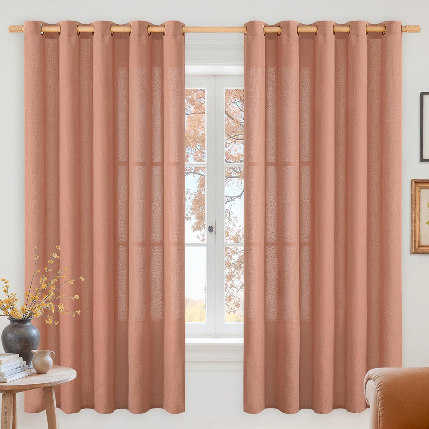 Light Filtering Terracotta Linen Curtains for Cozy Living Spaces