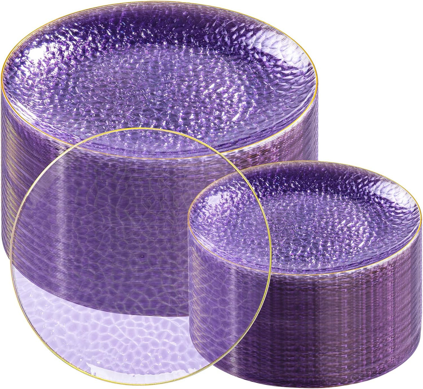 Stylish Purple Gold Plastic Plates for Elegant Parties and Events
