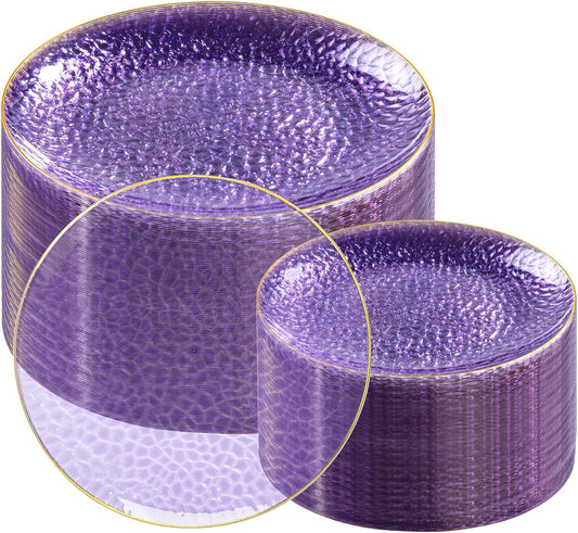 Stylish Purple Gold Plastic Plates for Elegant Parties and Events
