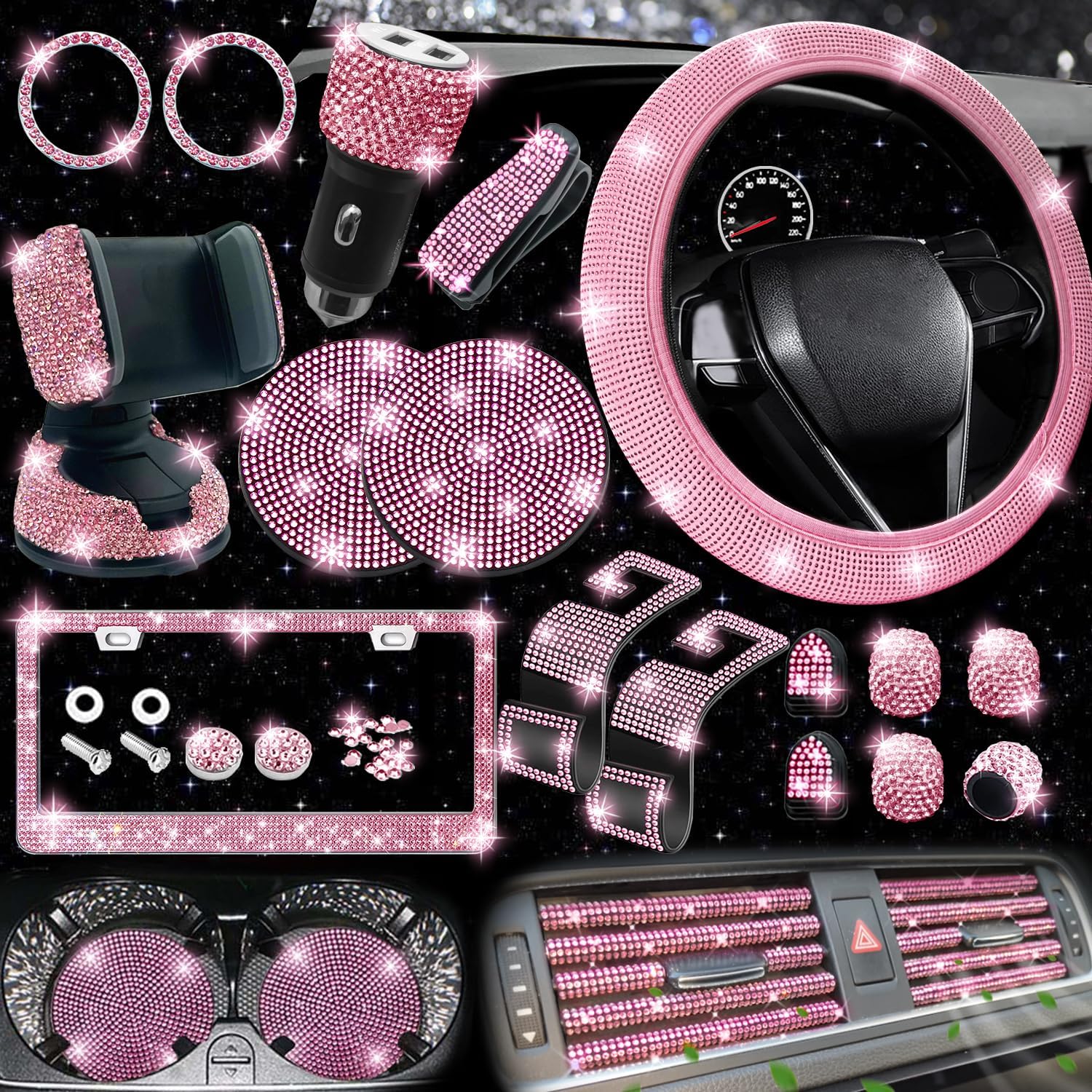 Bling Car Accessories Set - 27-Piece Stylish Kit for Cars