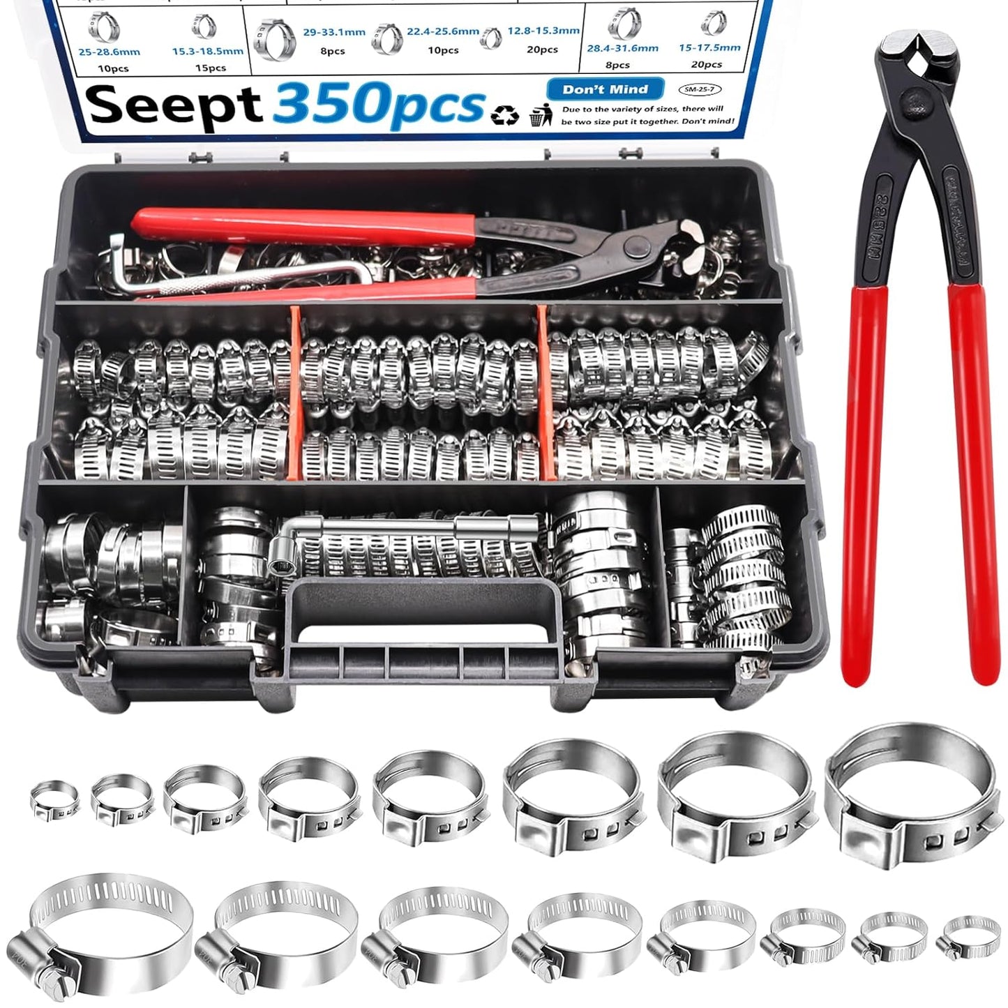 350Pcs Single Ear Hose Clamps Assortment Kit for All Needs
