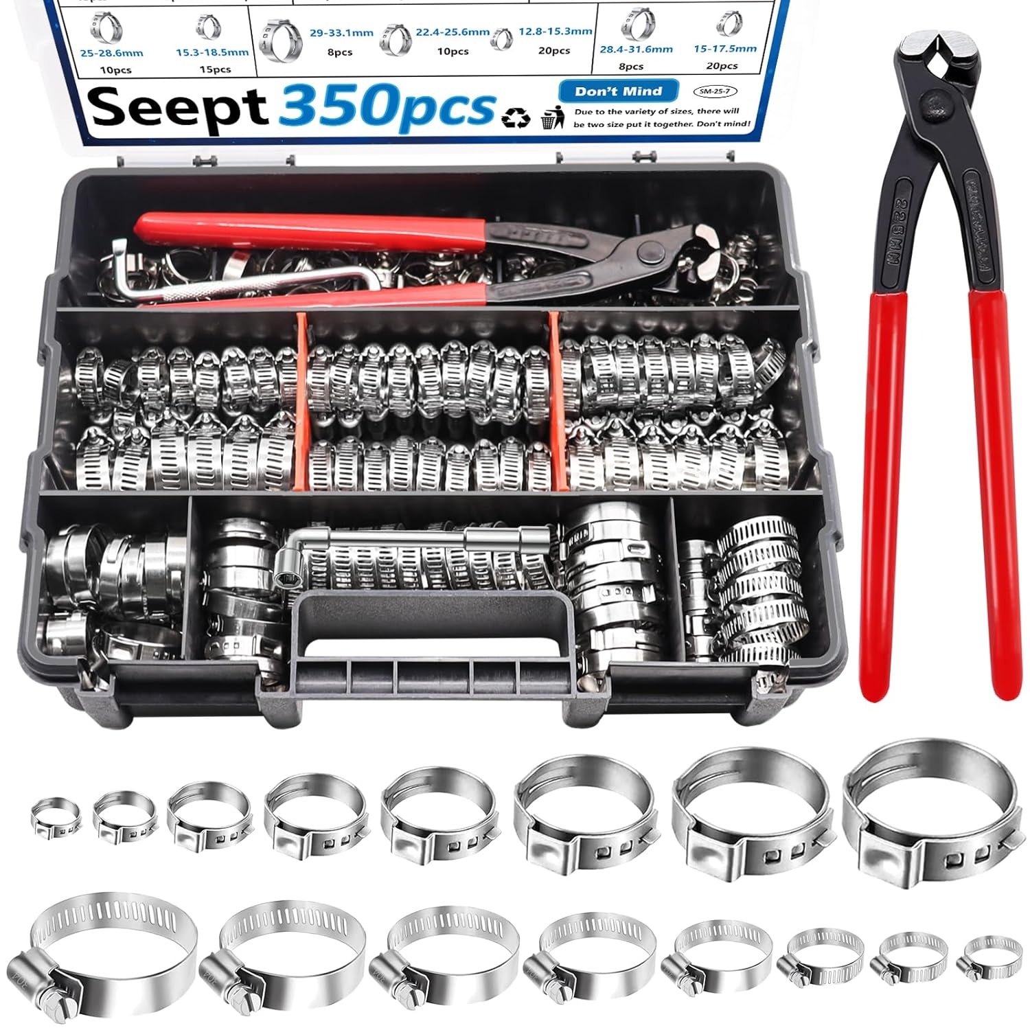350Pcs Single Ear Hose Clamps Assortment Kit for All Needs