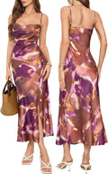 Wedding Guest Dress for Women Spaghetti Strap Satin Midi - Elegant