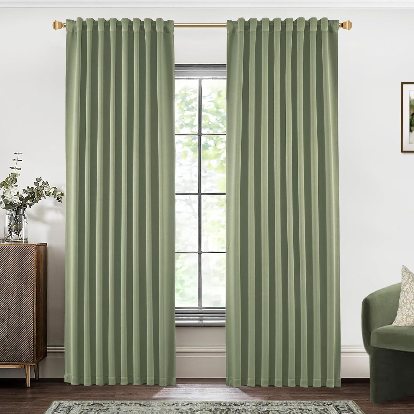 SHINELAND Sage Green Blackout Curtains for Bedroom & Living Room