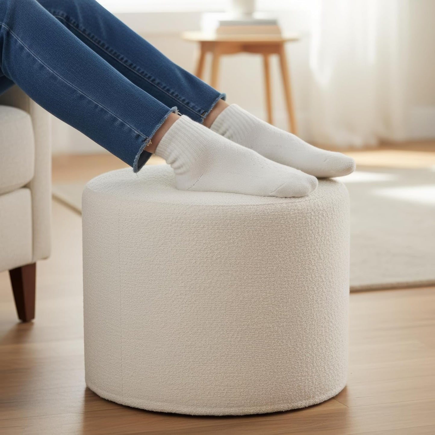 ZICOTO Beautiful Boucle Pouf Ottoman - Modern Foam Foot Rest