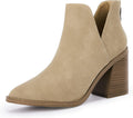 FISACE Womens Pointed Toe Stacked Mid Heel Ankle Boots - Chic Everyday