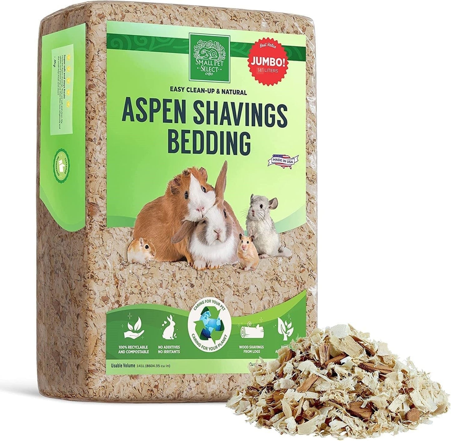 Premium Natural Aspen Bedding for Small Pets - Jumbo 141L Pack