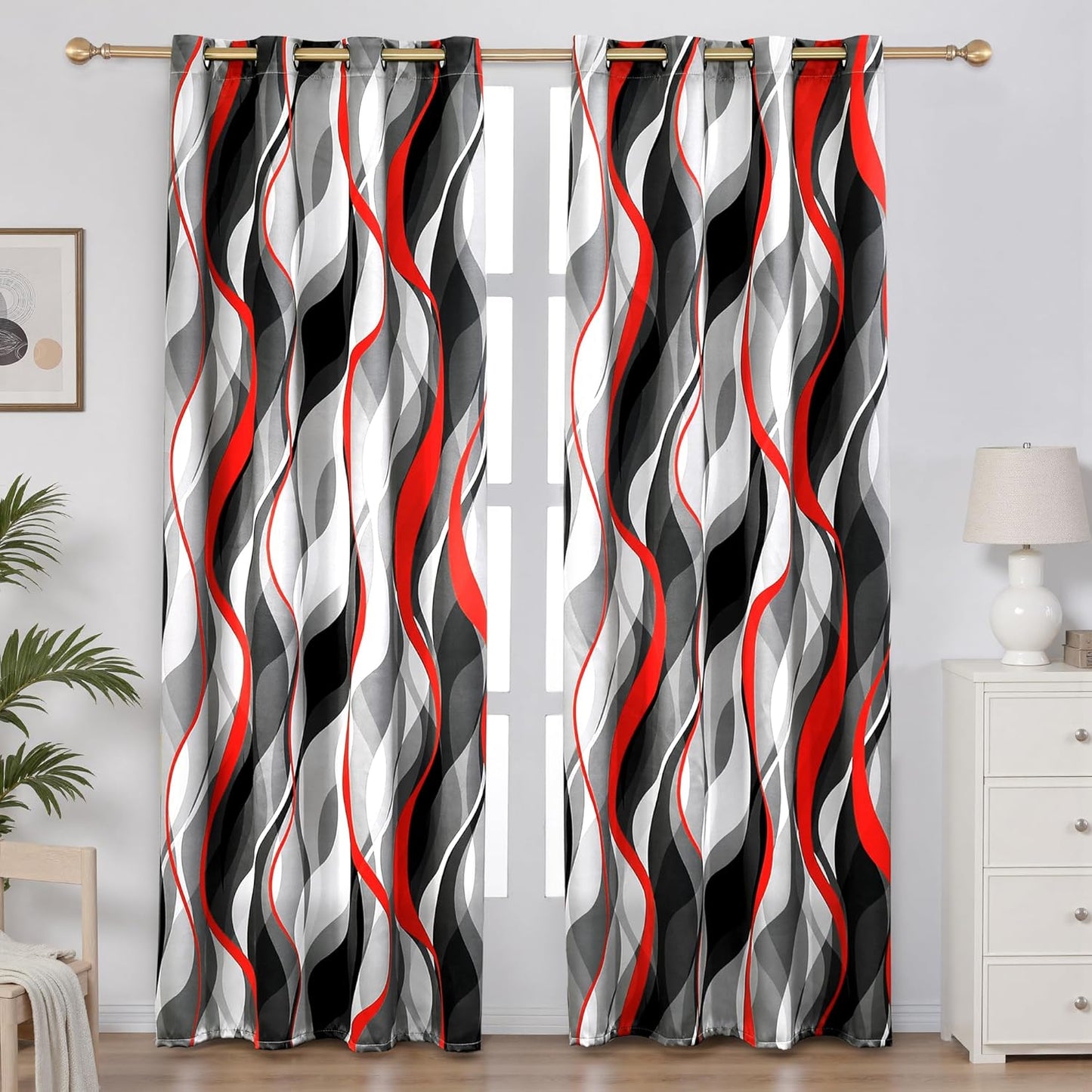 Modern Striped Red and Grey Curtains for Living Room Decor