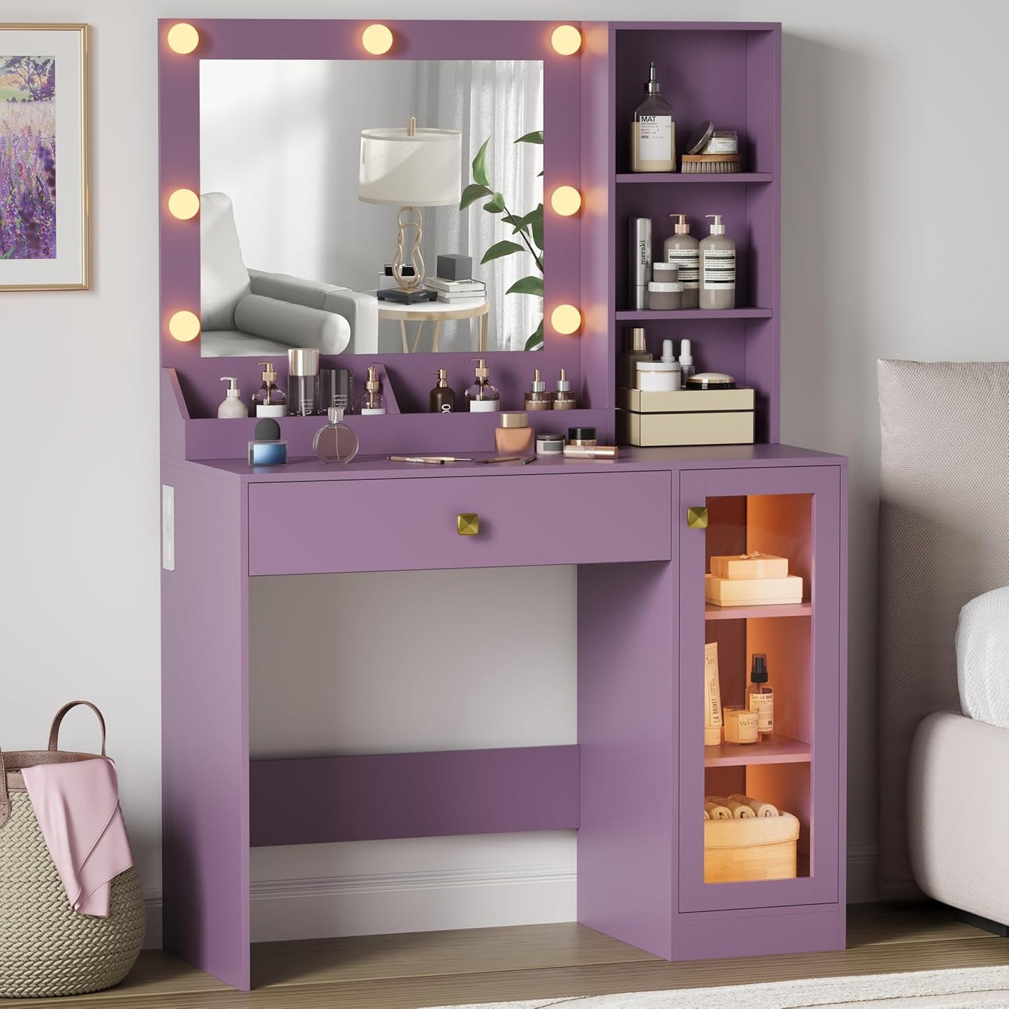 Small Vanity Desk with Mirror and Lights for Makeup Lovers