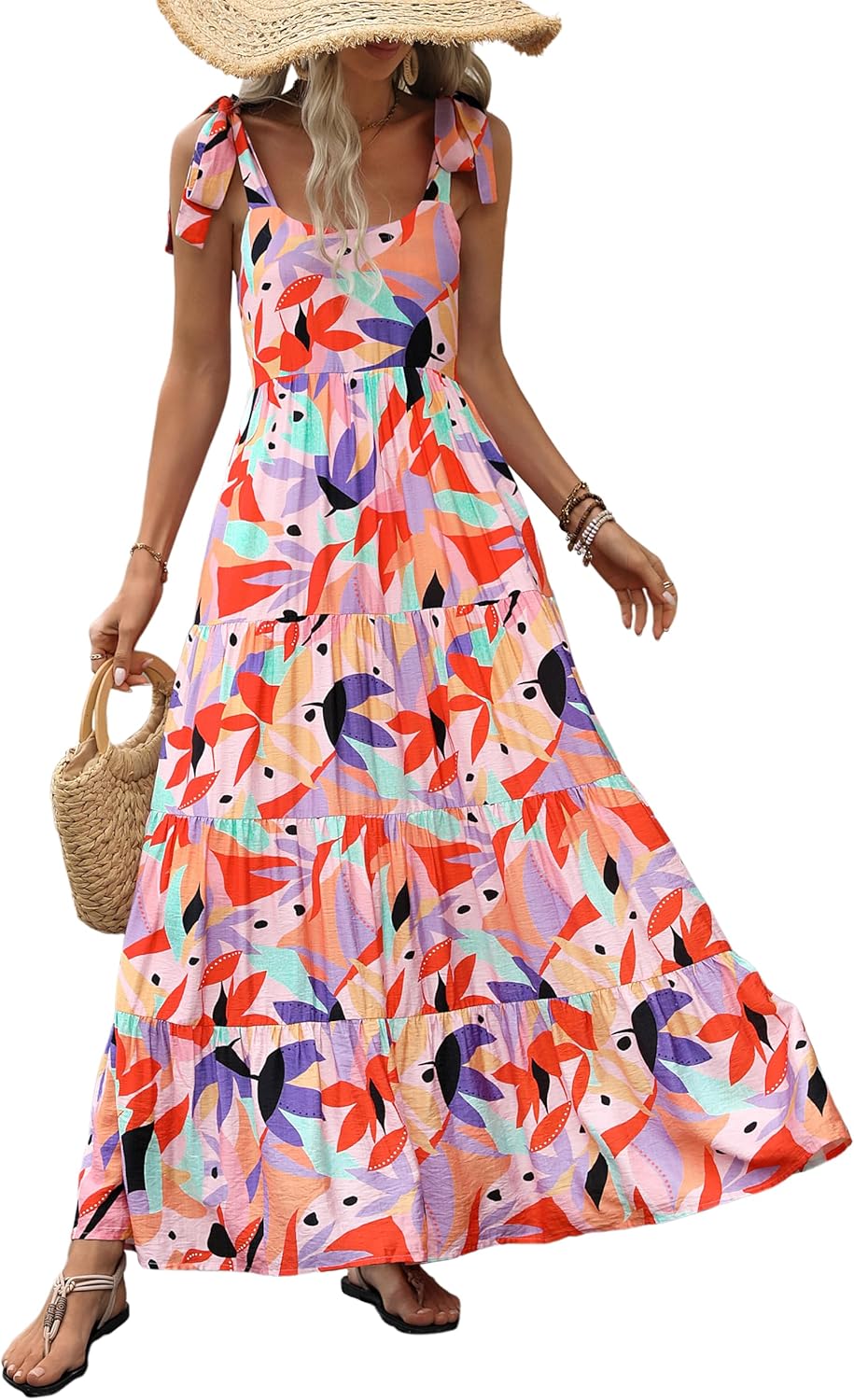 PRETTYGARDEN Summer Floral Maxi Dress for Women Beach Vacation